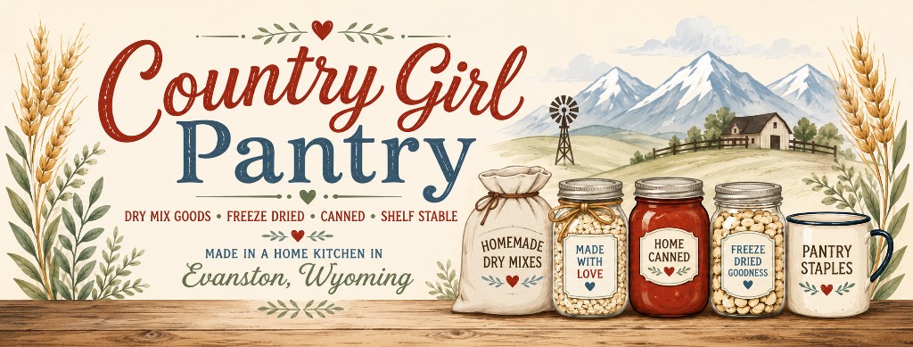 Country Girl Pantry — dry mix goods, freeze dried, canned, and shelf stable products made in a home kitchen in Evanston, Wyoming